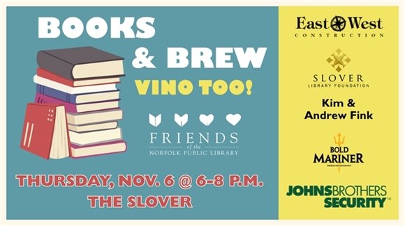 Graphic Image: Invitation to Books & Brew (Vino Too)