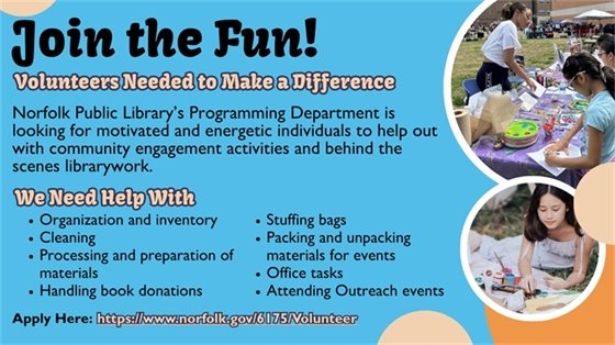 What's happening! Community Baby Shower Saturday, Sept. 13 @ noon-3 p.m. Jordan-Newby Anchor Branch Library Calling all new and expecting families! Celebrate your growing family at our Community Baby Shower. Agencies and vendors will be on hand to answer questions about pregnancy, birth, breastfeeding and more.  Tales to Tails Fridays @ 4:30-5:30 p.m. Lafayette Branch Library Sept. 27, Oct. 25 & Nov. 22 @ 11 a.m.-noon Mary D. Pretlow Anchor Branch Library Practice your oral reading skills by sharing stories with book-loving therapy dogs! A parent or guardian must be present to sign a provided permission form for attendees. Sponsored by the Friends of the Norfolk Public Library.  RMP’s Fall Craft-4-Service Oct. 1-Nov. 25 @ 11 a.m.-4 p.m. Mary D. Pretlow Anchor Branch RMP Maker Studio Throughout the fall, join the RMP Maker Studio for Craft-4-Service! We’ll be making handmade cards for veterans to hand out at the VA Hospital and collars for shelter pets to donate to Norfolk Animal Care Center. Registration is required for collars but not cards. Register at norfolk.libcal.com. (Ages 8+ with supervision)