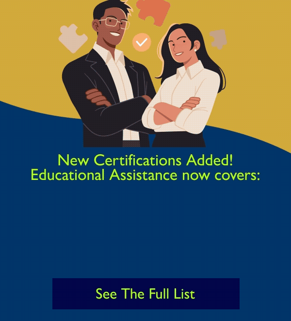 Educational Assistance covers more certifications image link