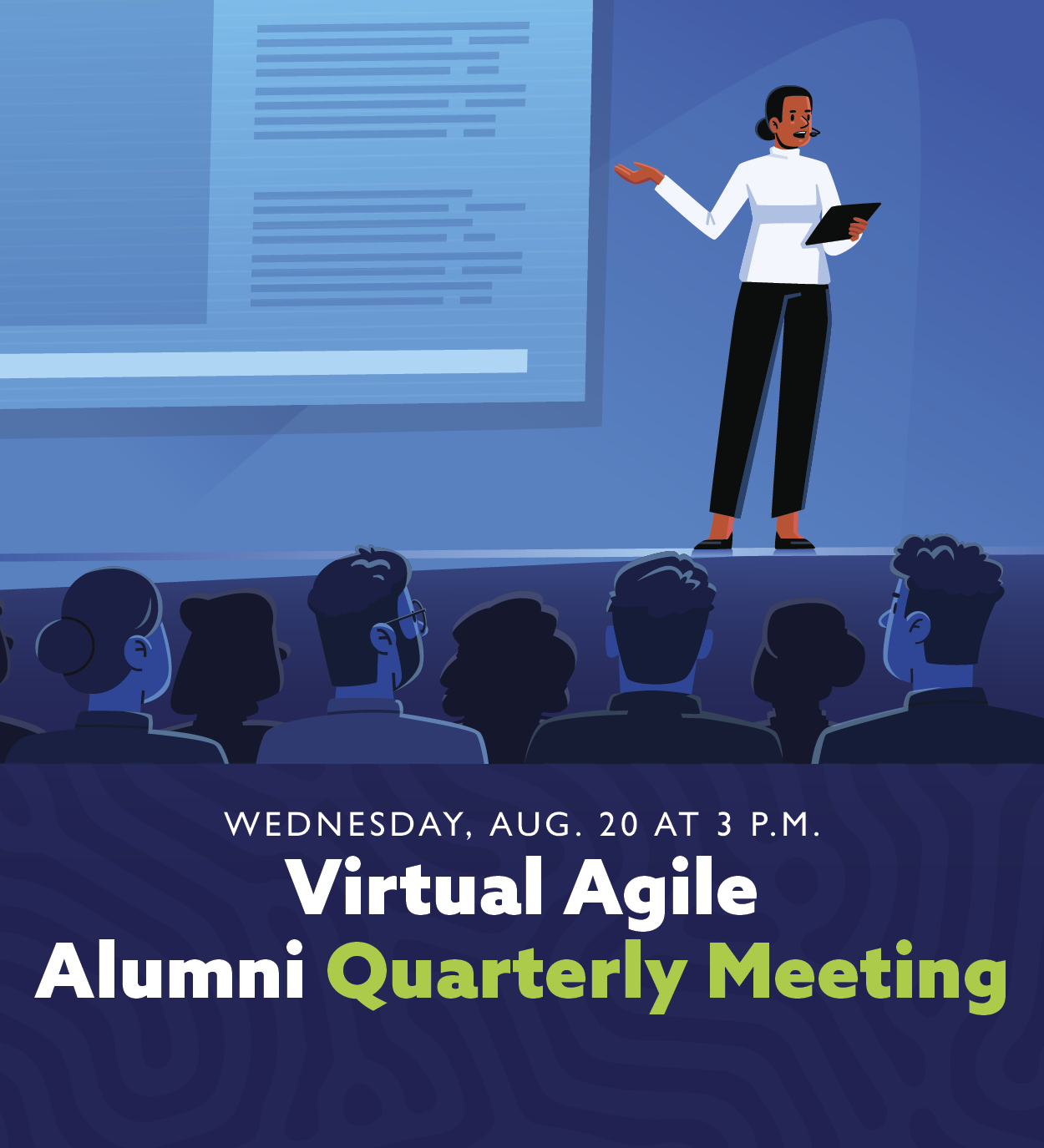 Quarterly agile alumni meeting graphic image link