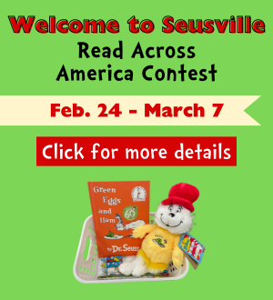 Graphic reading the dates with a photo of a Green Eggs and Ham book and plush, and markers.