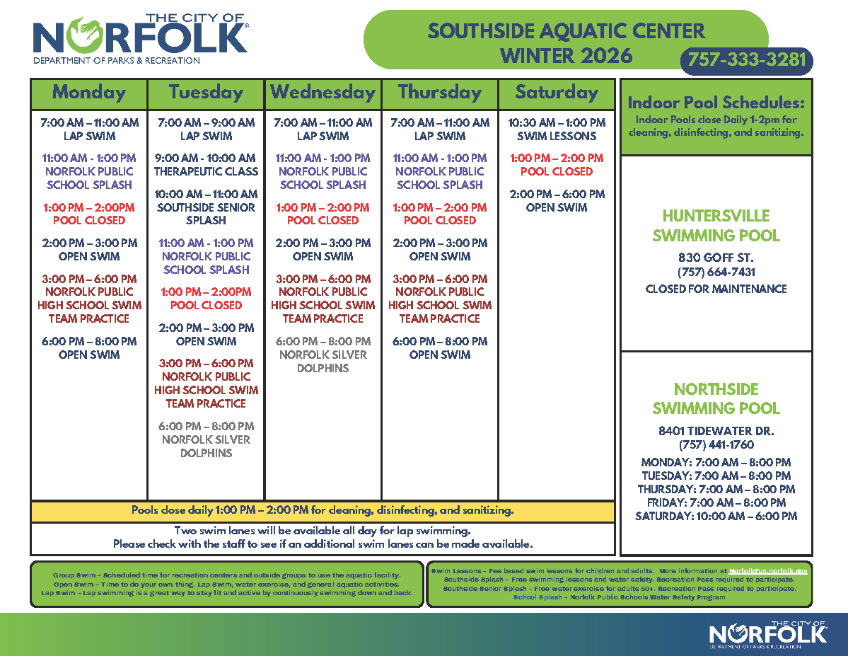 Southside Pool Schedule for Winter 2026