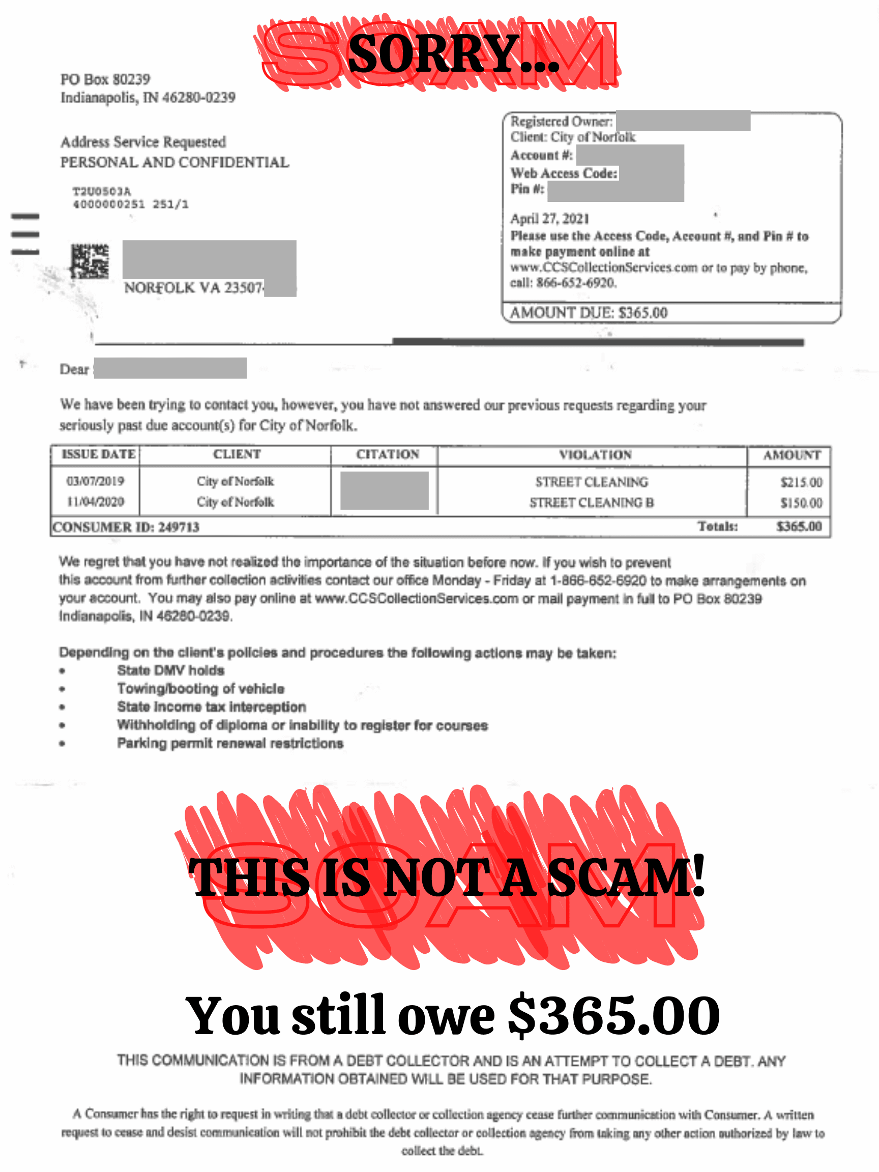 Collection notices from CCS Collections are not fraudulent