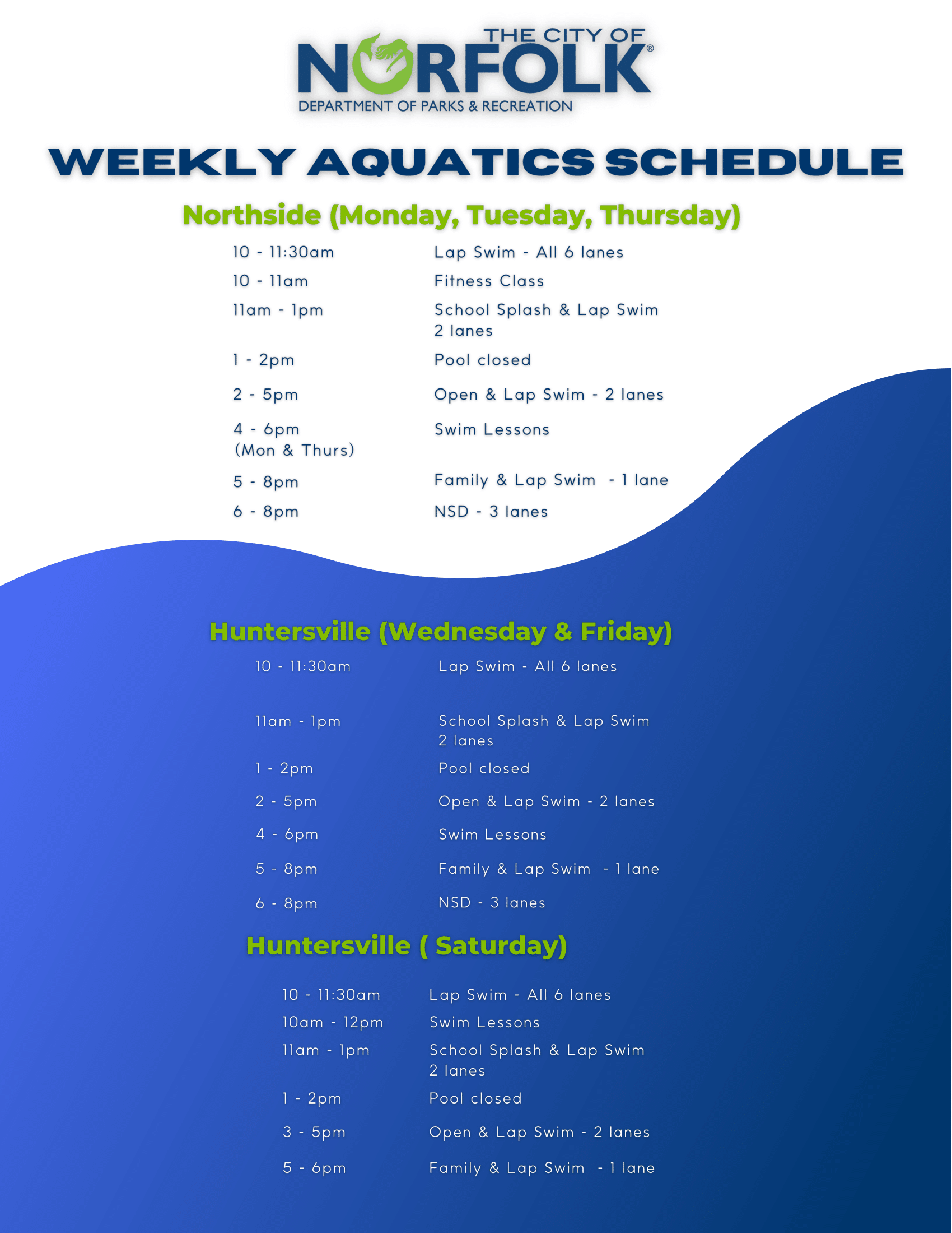 Weekly Aquatics Schedule Image